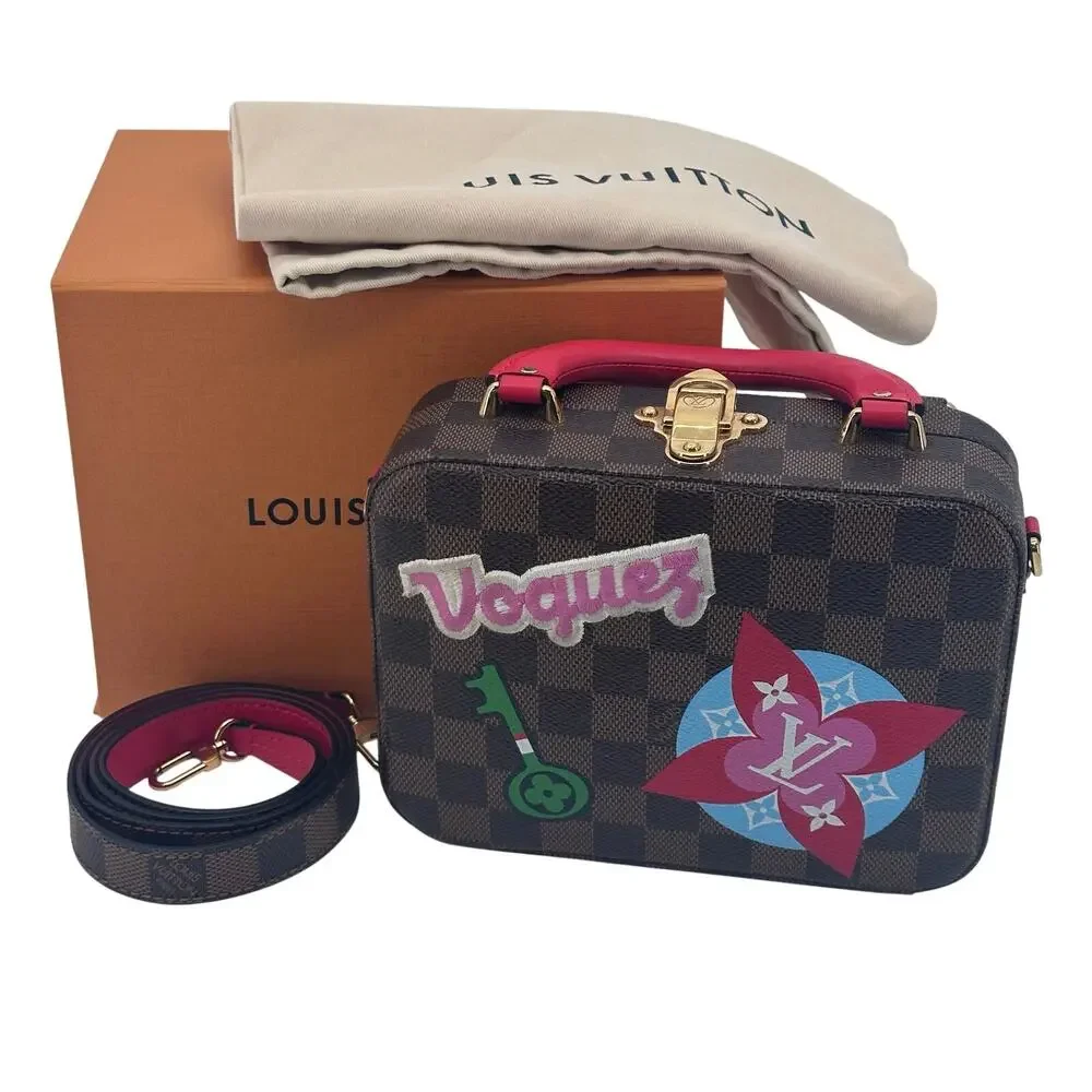 Louis Vuitton LV Damier Ebene Stories Box Trunk Crossbody Bag W/Patches Full Set